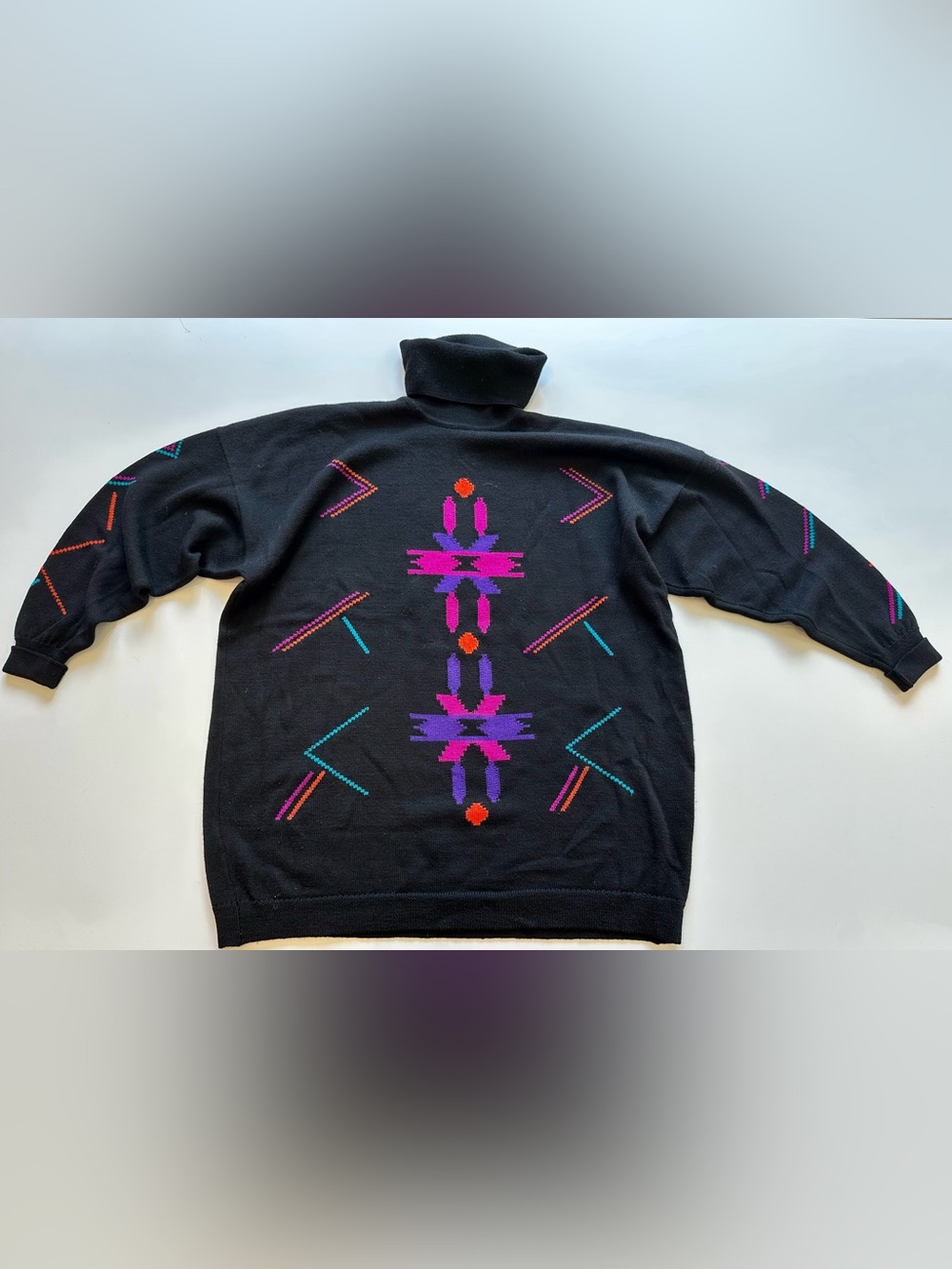 Vintage Jaeger 100% Lambswool Geometric Turtleneck Sweater L Scotland